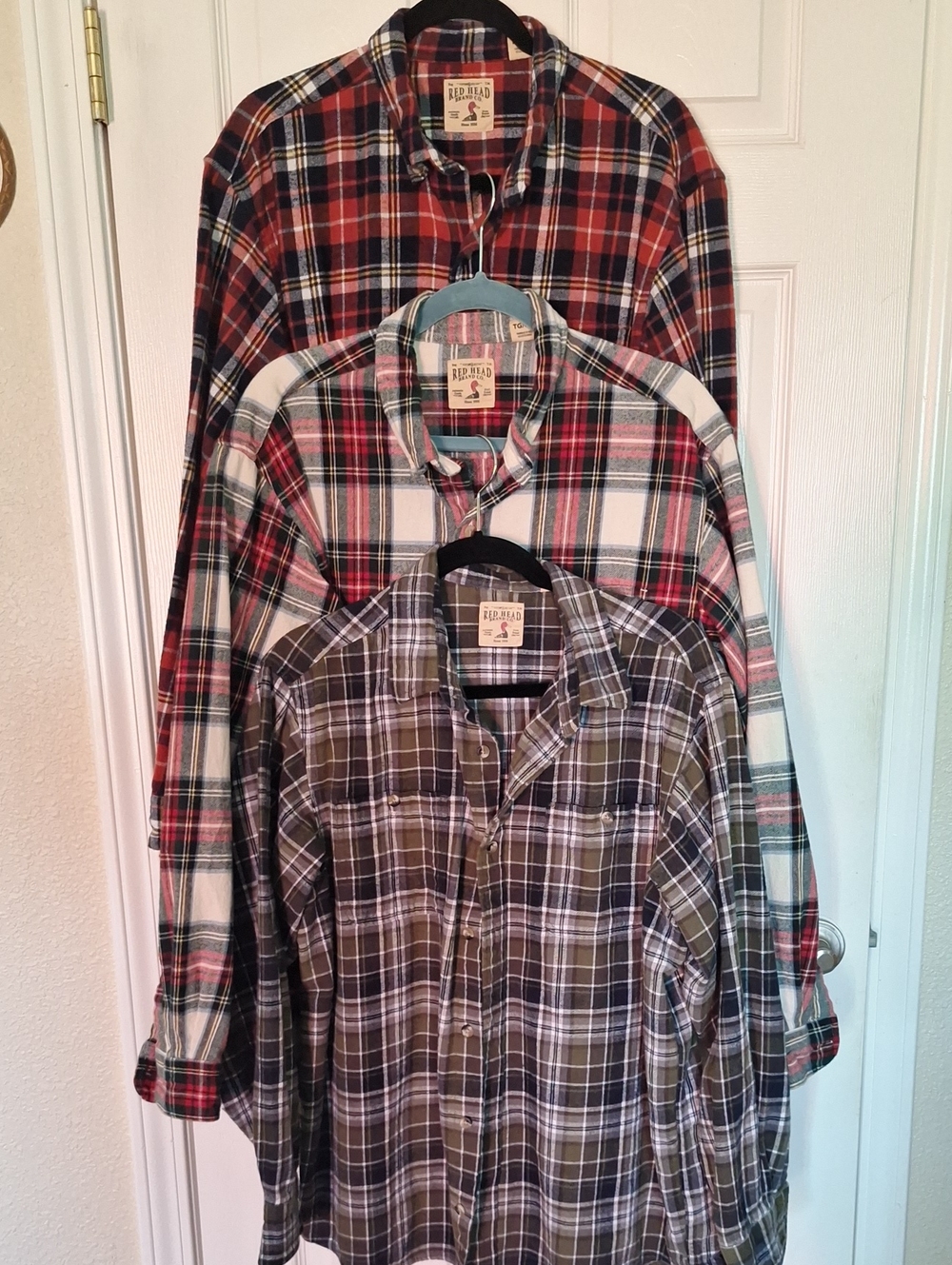 RedHead Men's Plaid Button-Down Shirt Trio in Red, White & Olive XL